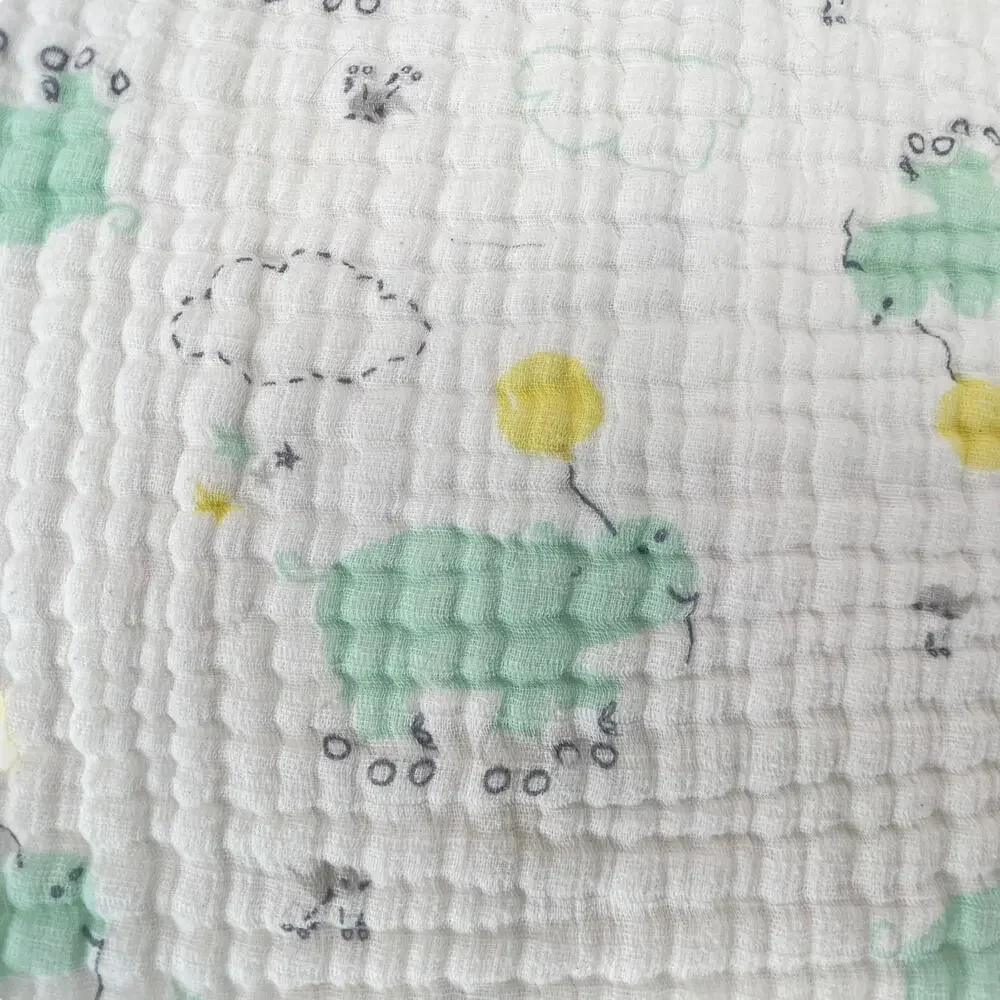 Aden & Anais Mint Green Hippo Roller Skating Yellow Balloon Baby Muslin Blanket